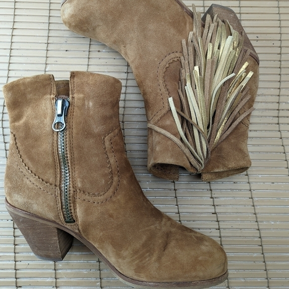 Sam Edelman "Louie" side zip Suede Fringe Ankle Booties Chestnut Size 7M.  208pm - Picture 6 of 10